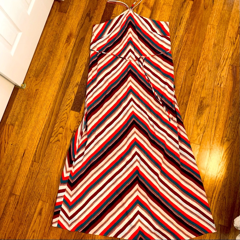 High Neck Sleeveless Chevron Multicolor Maxi Dress